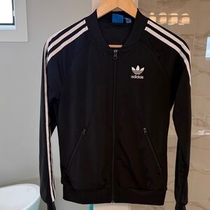 adidas Black Jacket with White Three-Stripes